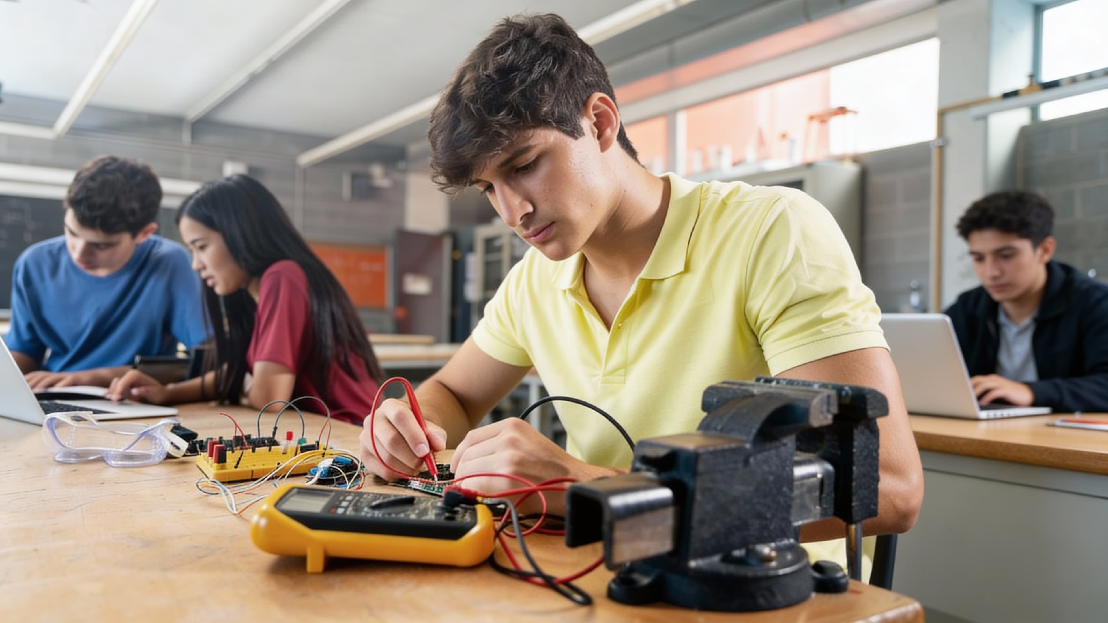Student working with Analog Neuron Lab hardware